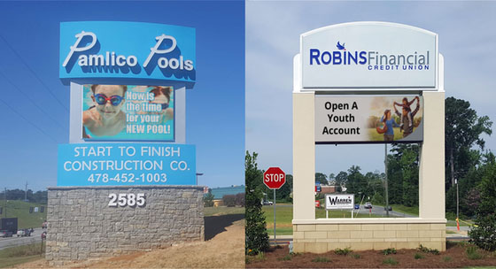 Pylon Signs by the Sign Store. Pamlico Pools and Robins Financial 
